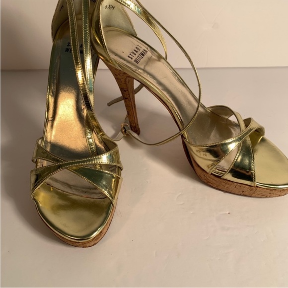 Stuart Weitzman gold cork platform sandals size 6 1/2 - Picture 5 of 6